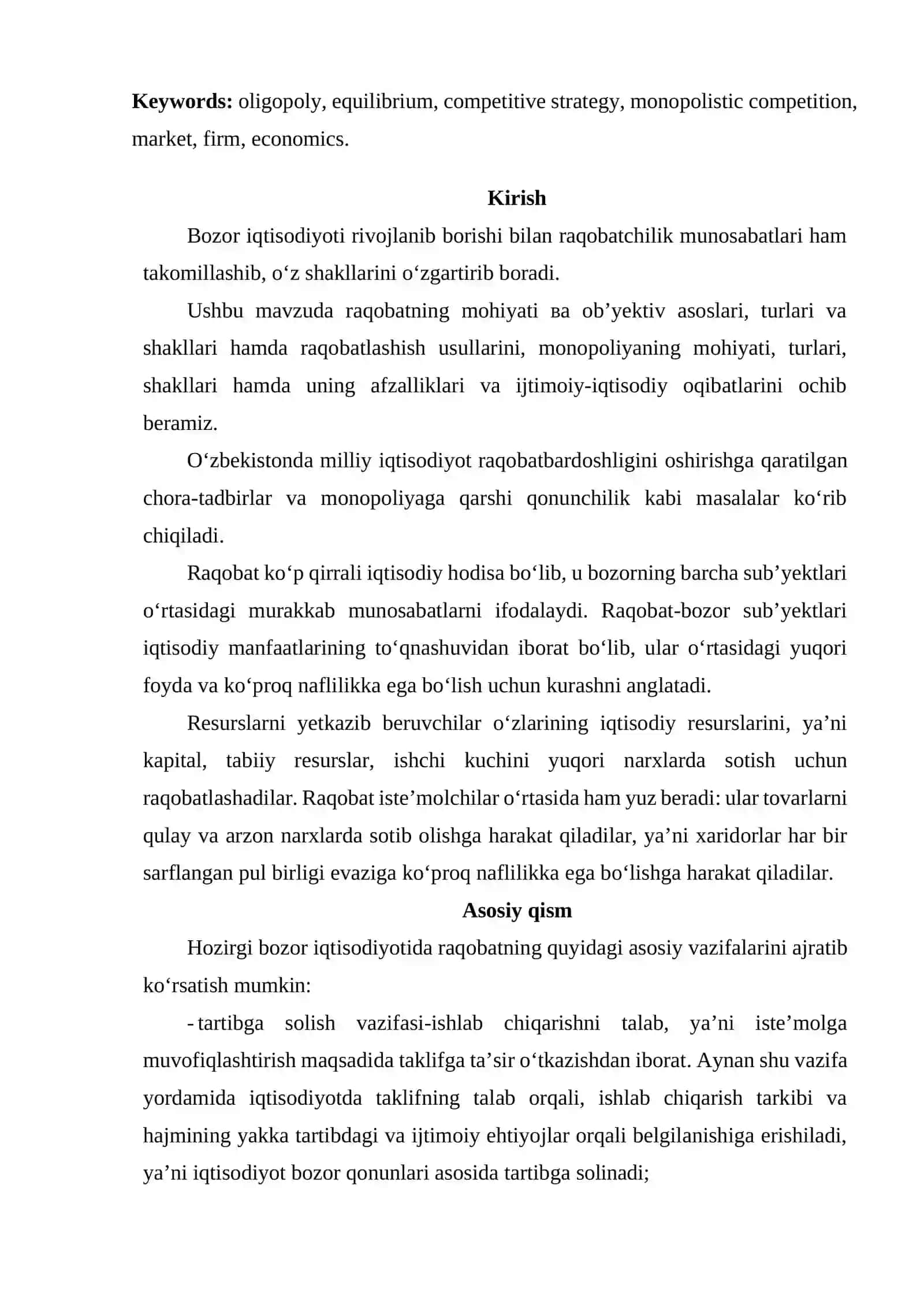 Oligopoliya muvozanat va raqobat strategiyalar 2