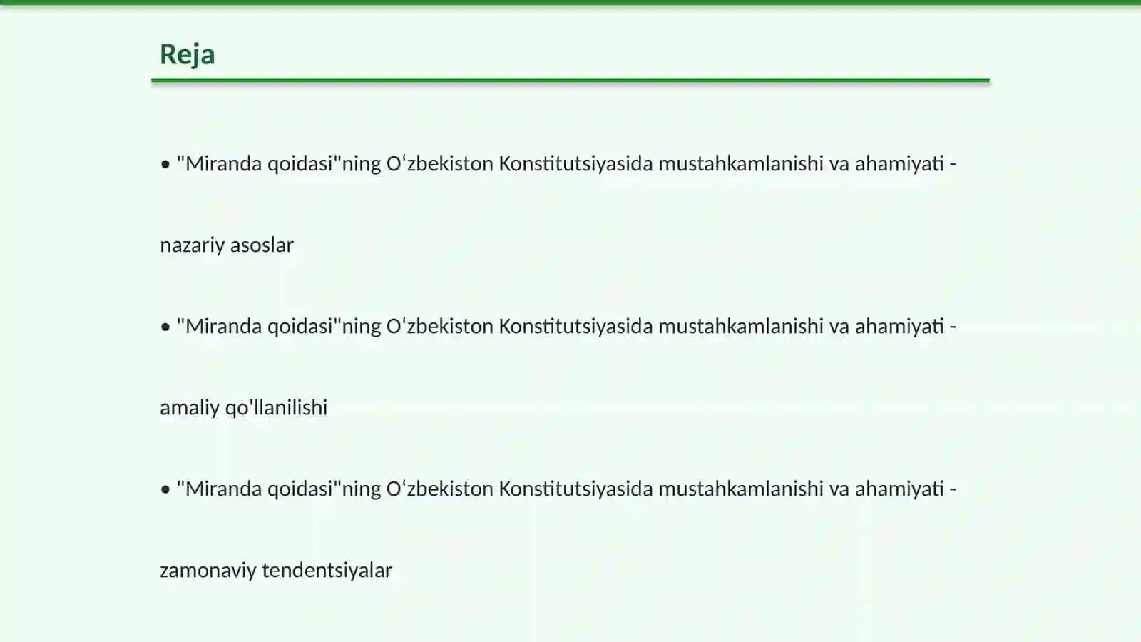 Miranda qoidasi ning Oʻzbekiston Konstitutsiyasida mustahkamlanishi va ahamiyati 2