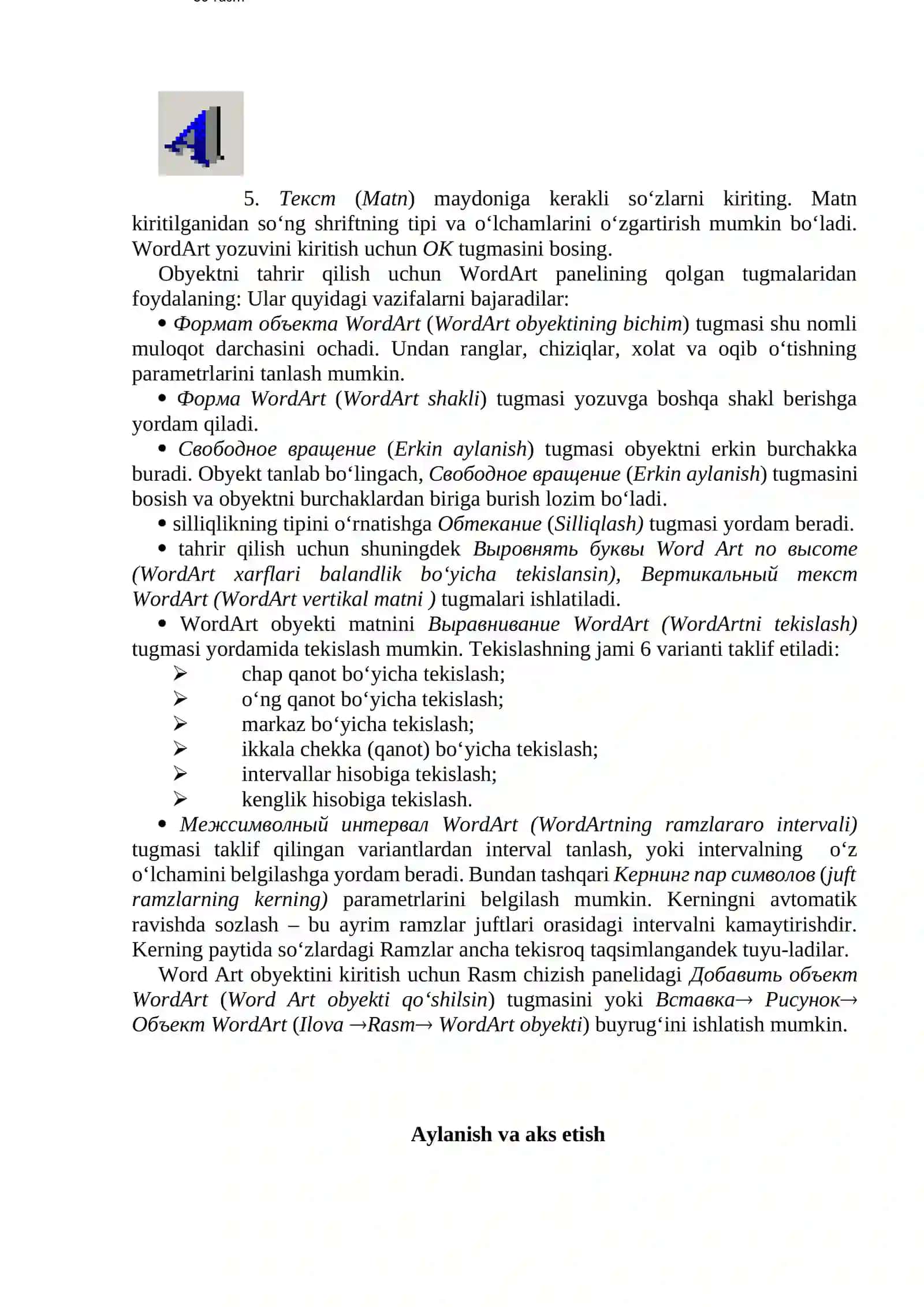 Matnli hujjatlarga rasmlar va ob’ektlar qoʻyish 2