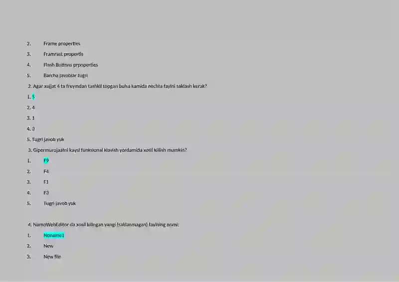 HTML NAmo 100 savolga 100 javob 2026 2