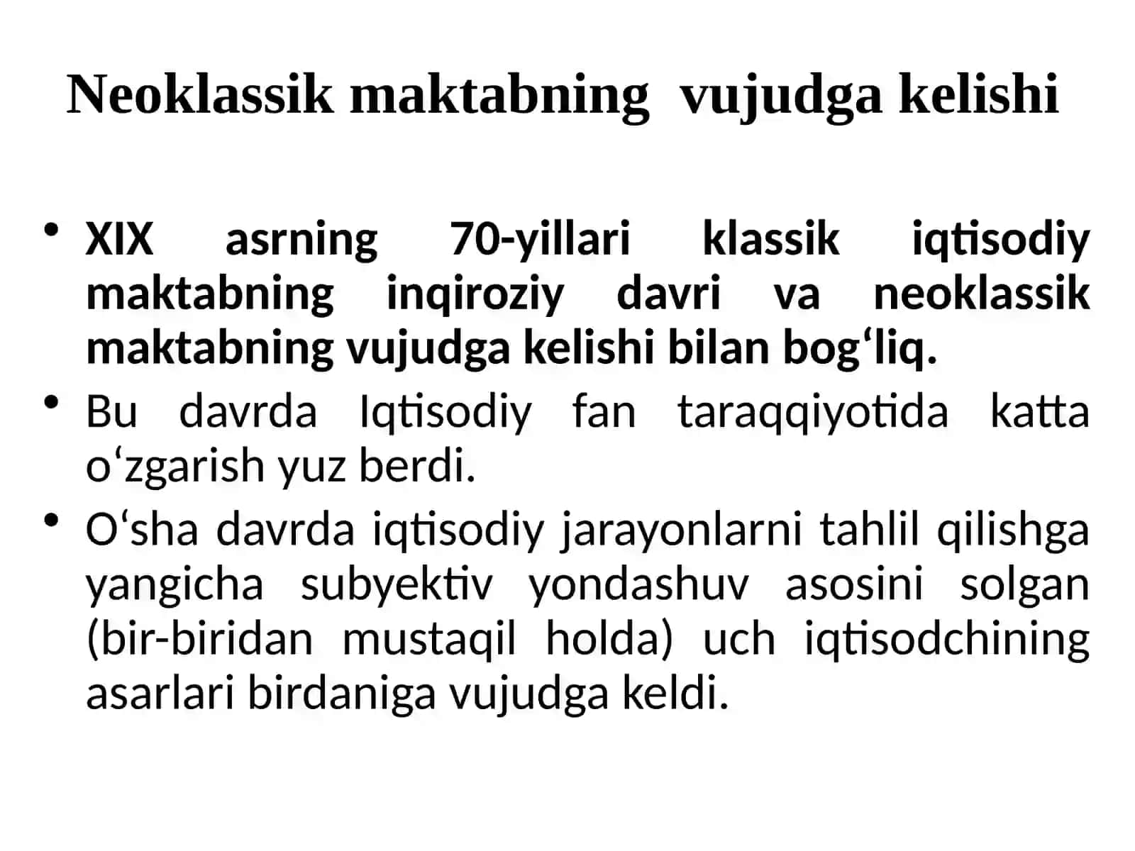 Neoklassikmaktabning vujudga kelishi 2