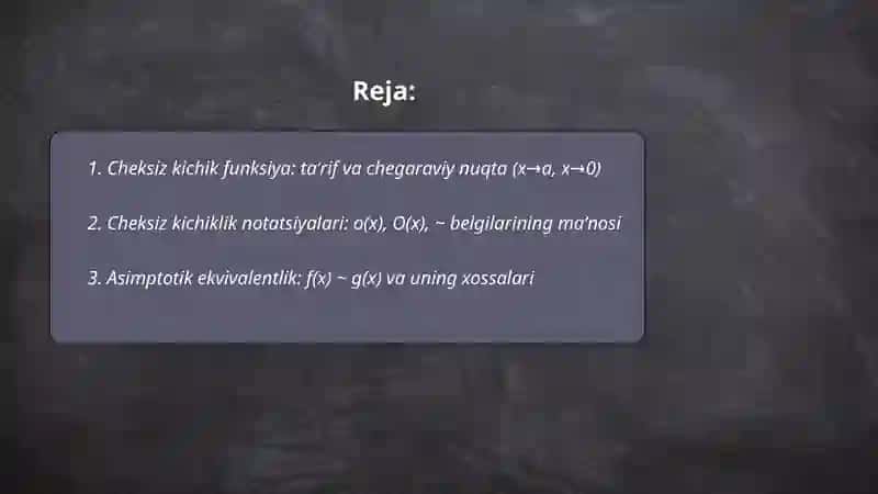 Cheksiz Kichik Funksiyalar va Ularini Taqqoslash 2