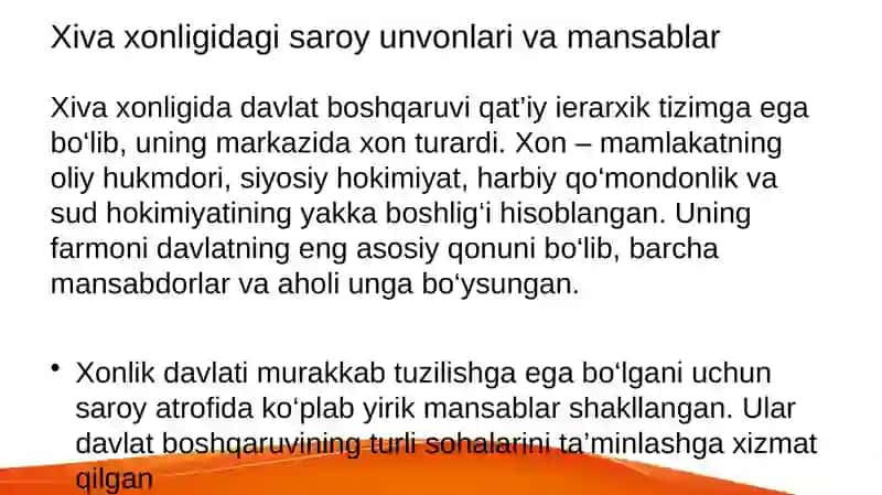 Xiva xonligidagi saroy unvonlari va mansablar 2