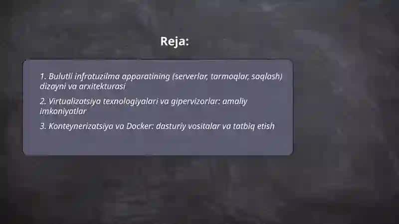 Bulutli texnologiyalarda apparat va dasturiy vositalar ularni qo'llash imkoniyatlari va tadbiq etish 2