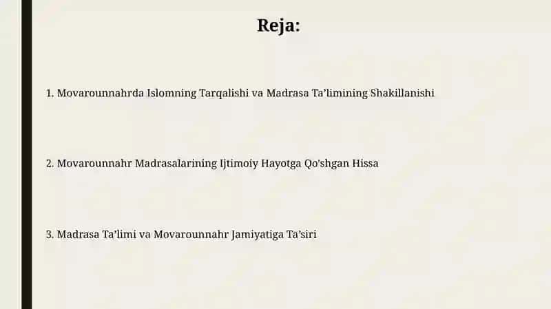 Movarounnahrda Islomning Tarqalishi va Madrasa Ta’limining Shakillanishi 2