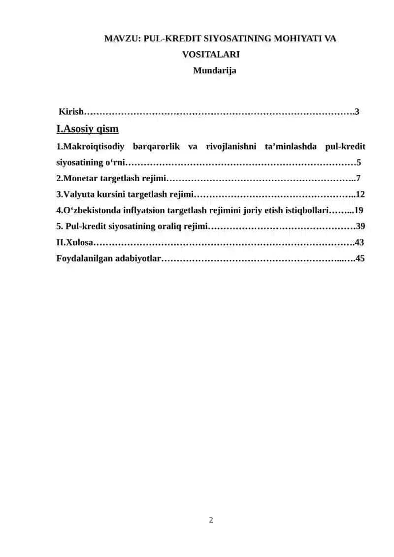 Pul-kredit siyosatining mohiyati va vositalari 2