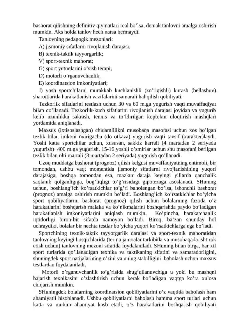 MA’RUZA. TANLOVNING METROLOGIK ASOSLARI. SPORTDA MODELLASHTIRISH 2