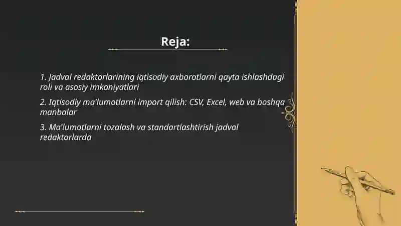 Iqtisodiy axborotlarni jadval redaktorlari vositalaridan foydalangan holda qayta ishlash dasturlari 2