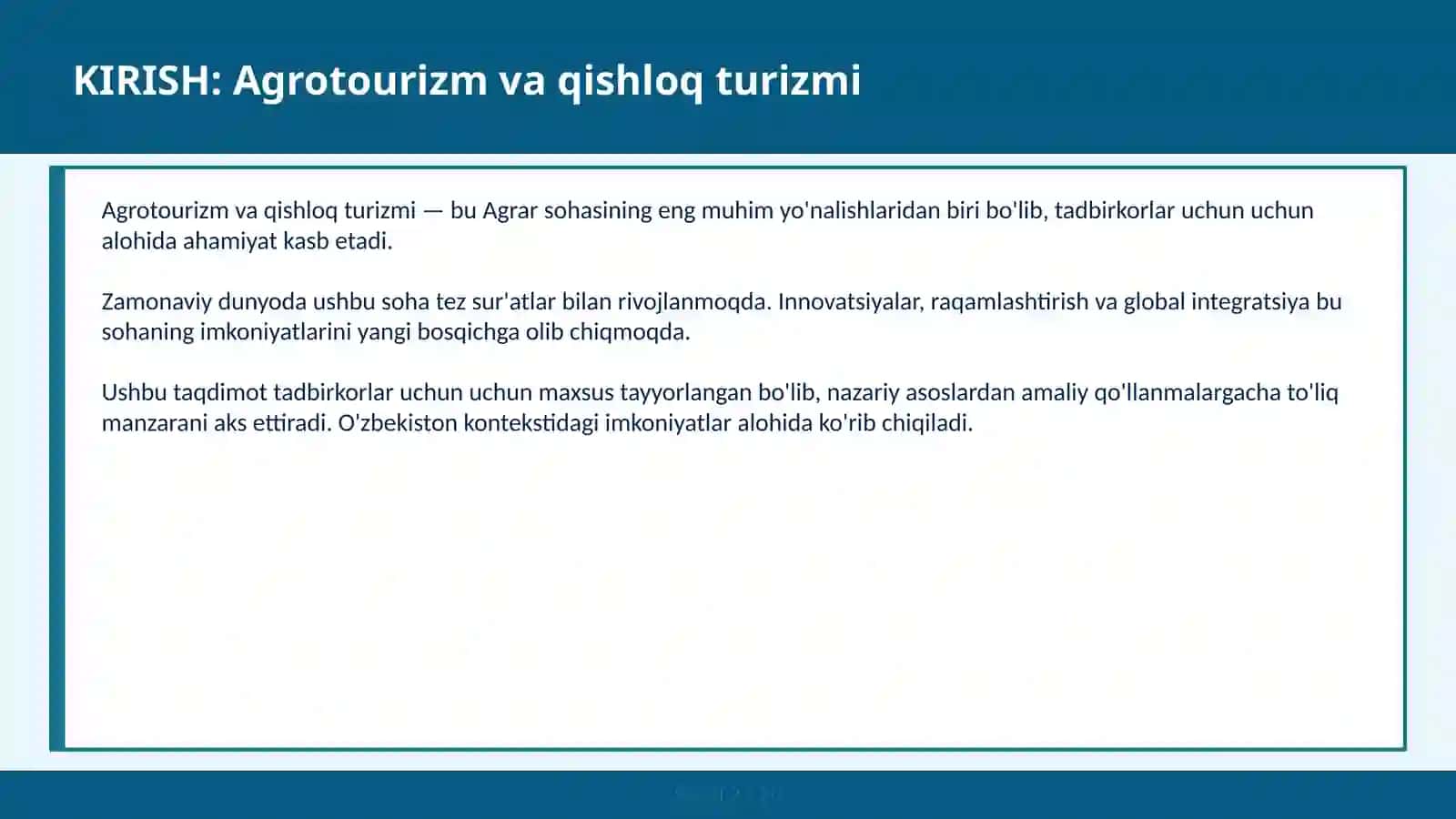 AGROTOURIZM VA QISHLOQ TURIZMI 2