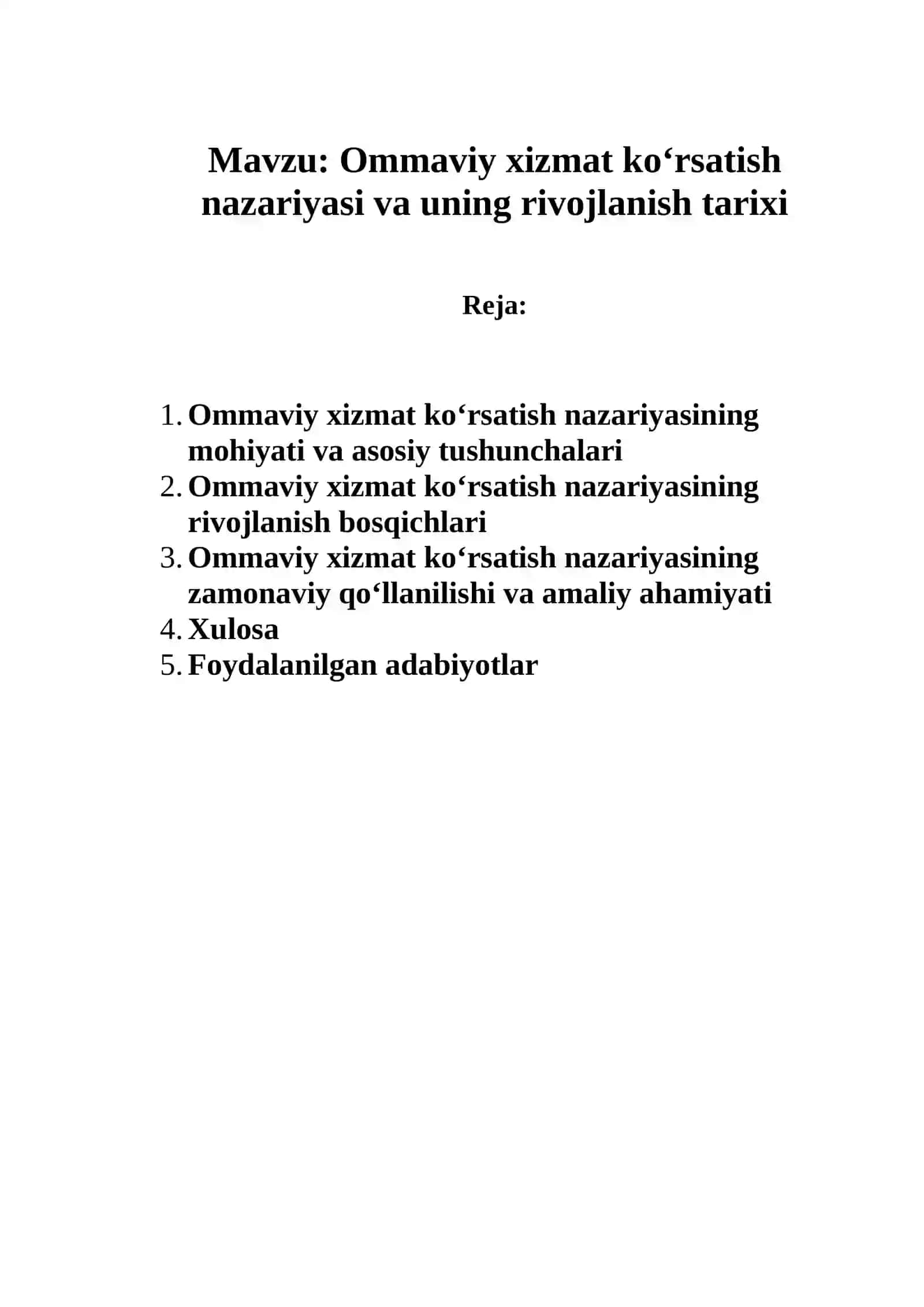 Ommaviy xizmat ko‘rsatish nazariyasi va uning rivojlanish tarixi 2
