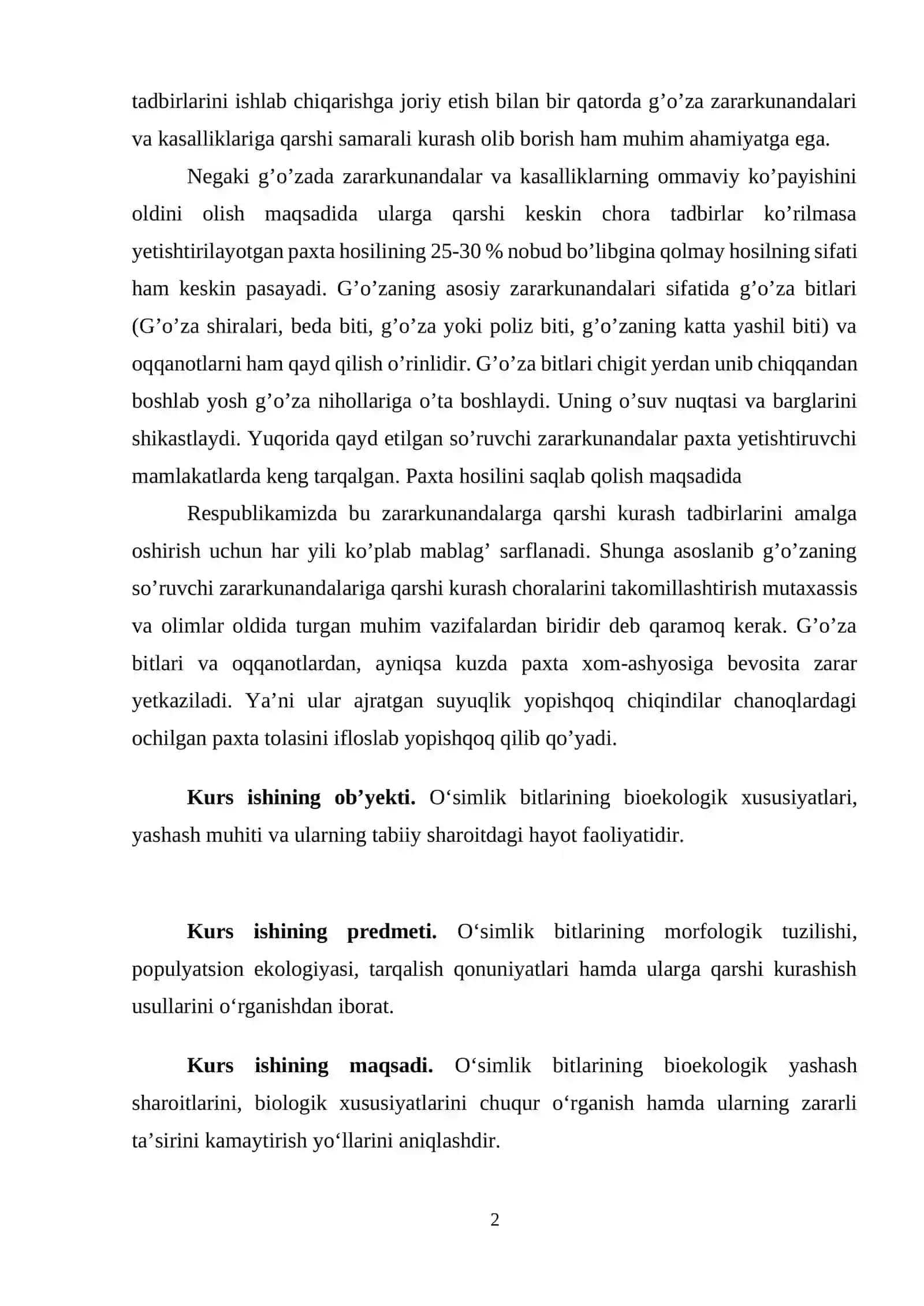 O’SIMLIK BITLARINING O’RGANILISHI VA ULARNING KUSHANDALARI 2