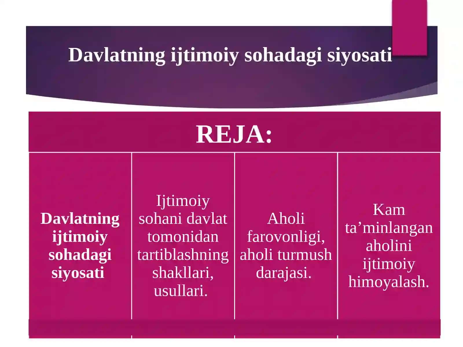 Ijtimoiy sohada davlatning siyosati 2