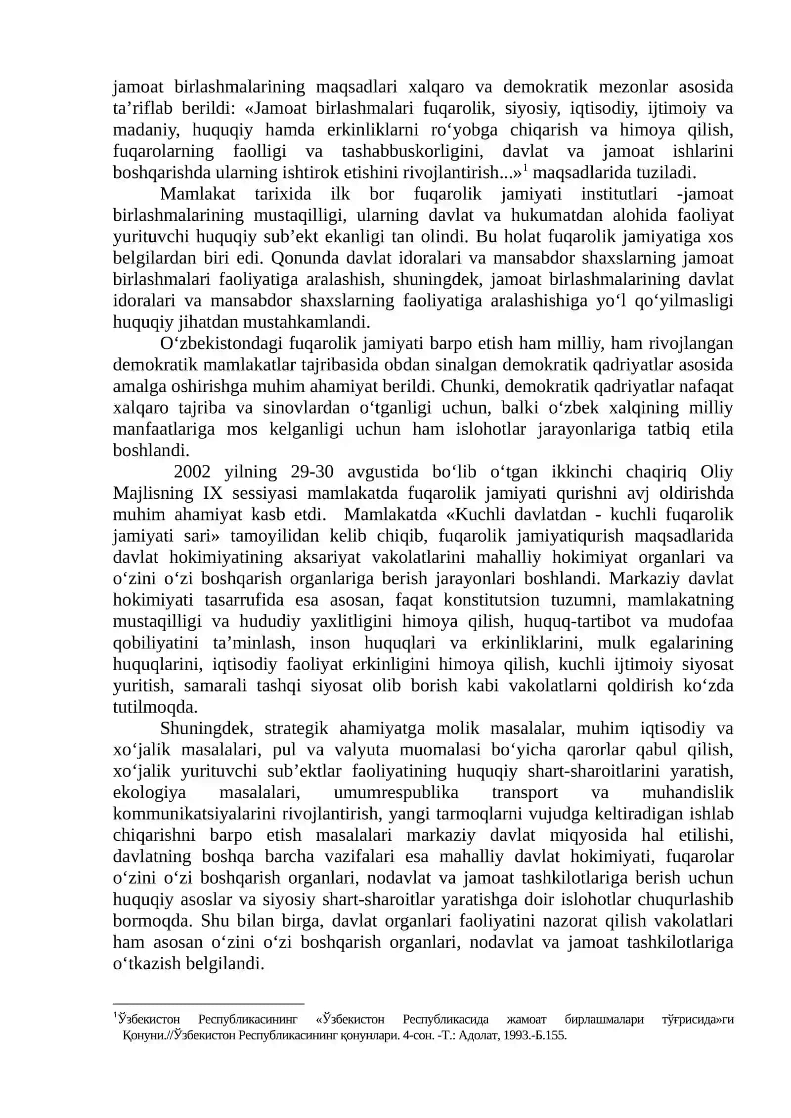 O‘zbekistonda demokratik, fuqarolik jamiyati asoslarining shakllanishi 2
