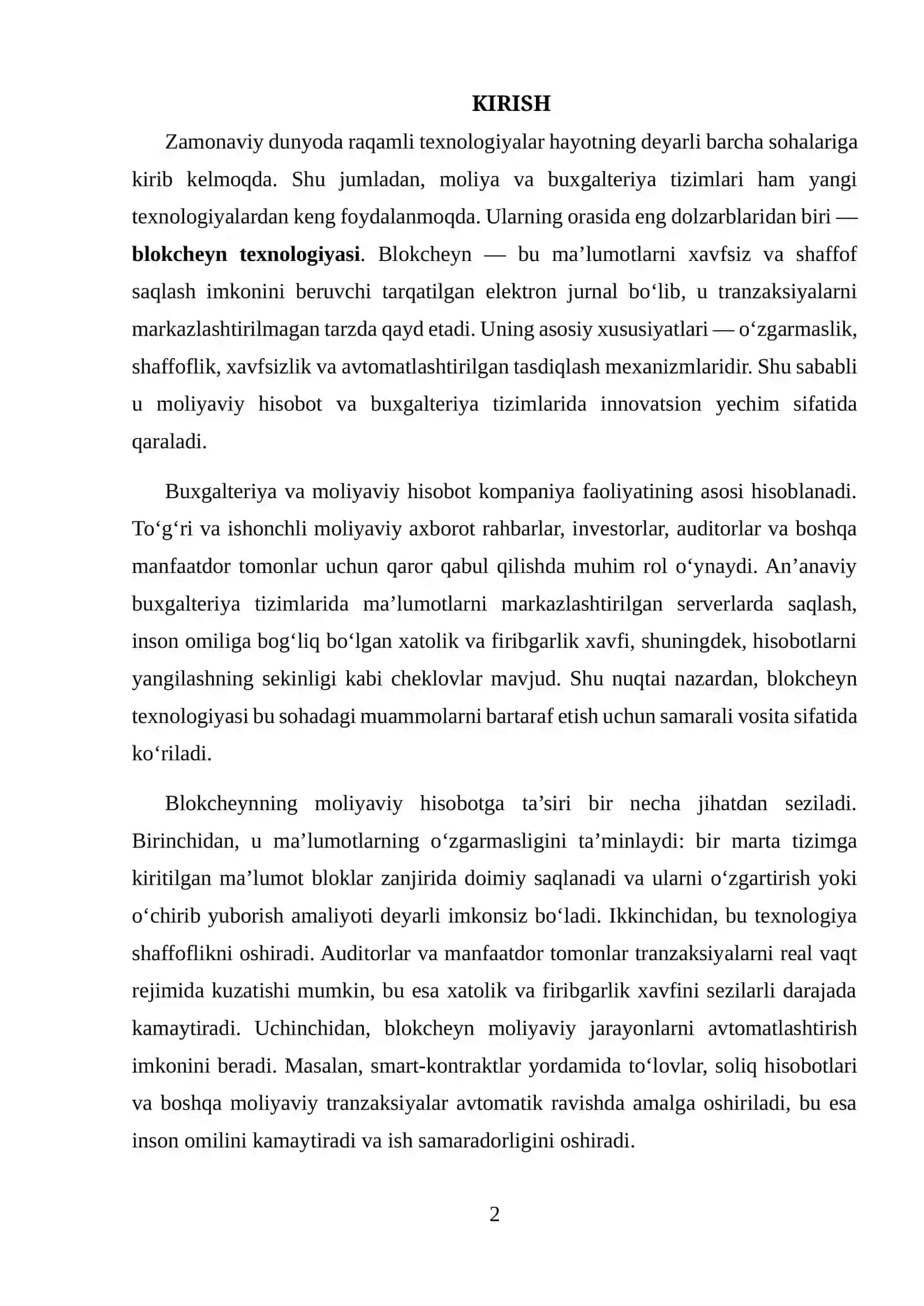 BLOKCHEYN TEXNOLOGIYASINING BUXGALTERIYA VA MOLIYAVIY HISOBOTGA TA'SIRI 2