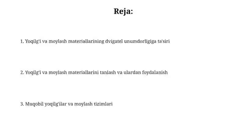 Yoqilgʻi-moylash materiallari va ularning dvigatel ishlashiga ta 'siri 2