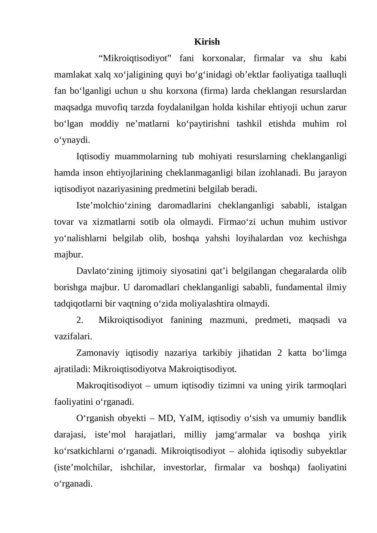 Mikroiqtisodiyot Fanining Iqtisodiy Fanlar Tizimida Tugan O’rni va Ahamiyati 2