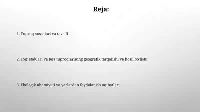 Quruq subtropiklarning tog'oldi va bo'r tuproqlarini aniqlash va o'rganish 2