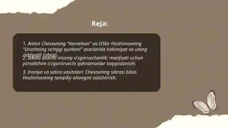 Xameleon va Urushning so‘nggi qurboni qiyosiy tahlili 2