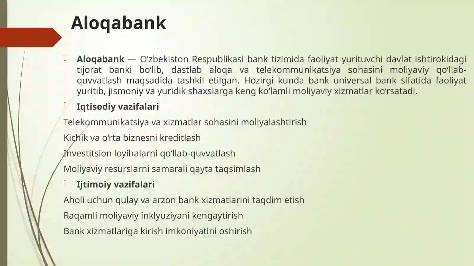“O‘zbekiston bank tizimida raqobat muhitining shakllanishi: Aloqabank, Xalq banki va Biznesni rivojlantirish banki misolida” 2