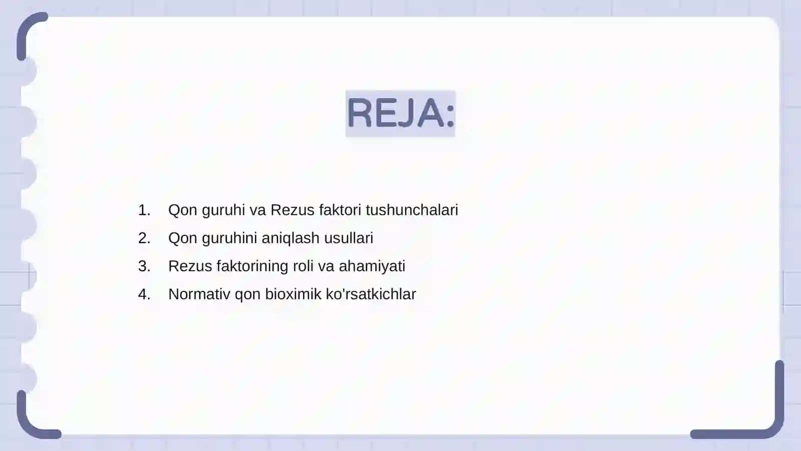 Qon guruhi va rezus faktorni aniqlash. Norma va gemolitik kasalliklarda qon bioximik korsatkichlari 2