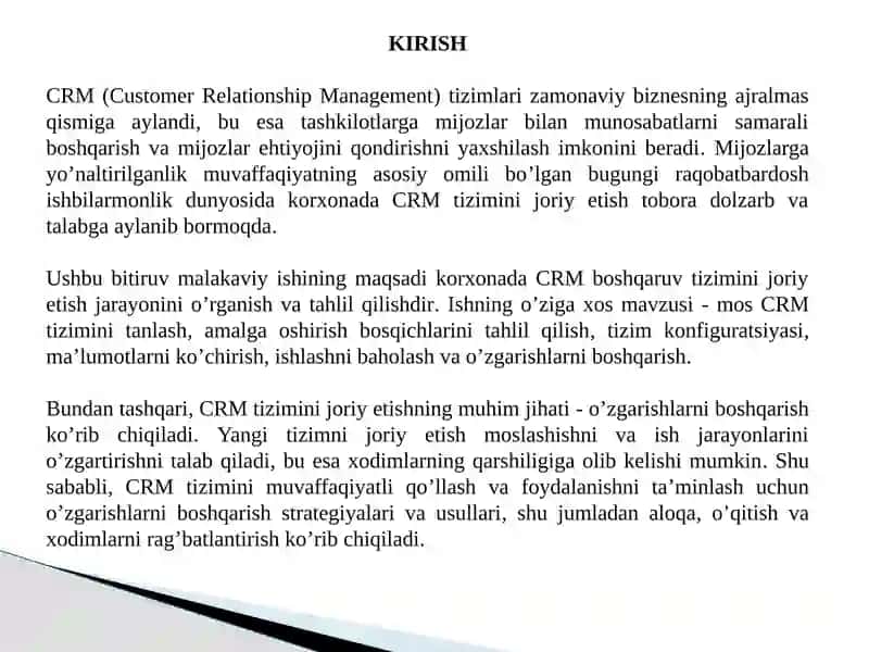 Korxona boshqaruv uchun CRM tizimini joriy qilish 2