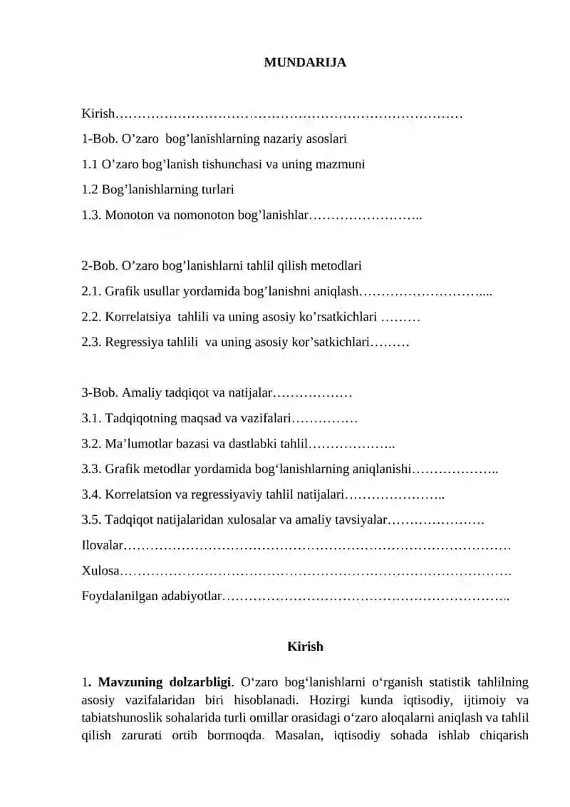 O'zaro bog'lanishlarni statistik o'rganish 2