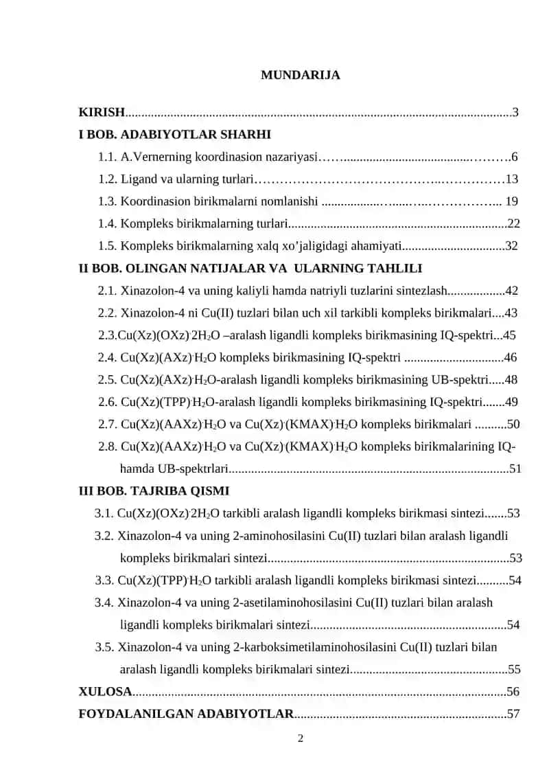 Aralash ligandli koordinasion birikmalarni sintezlash usullari 2