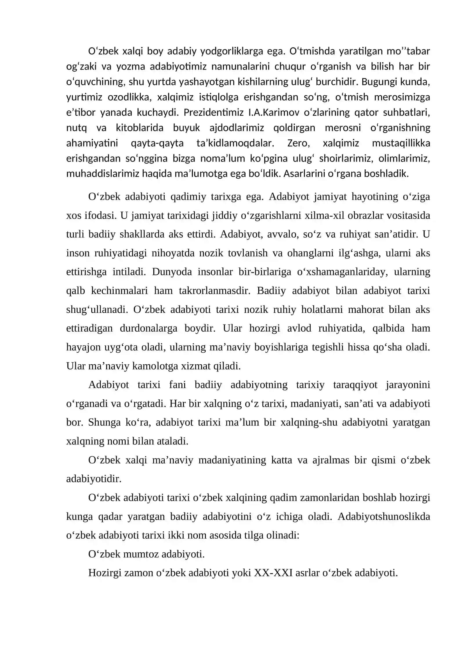 O‘zbek adabiyoti kirish. Fanning predmeti, maqsadi va vazifalari 2