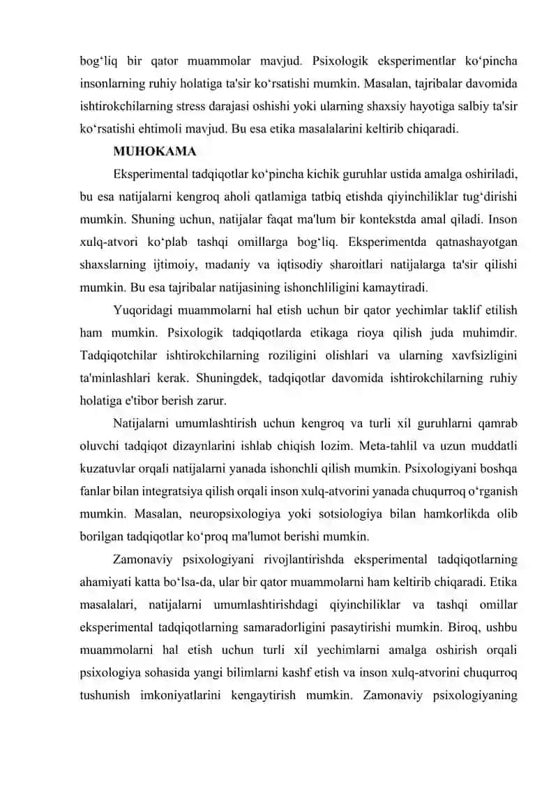 Zamonaviy Psixologiyani Rivojlantirishda Eksperimental Tadqiqotlar: Muammolar va Yechimlar 2