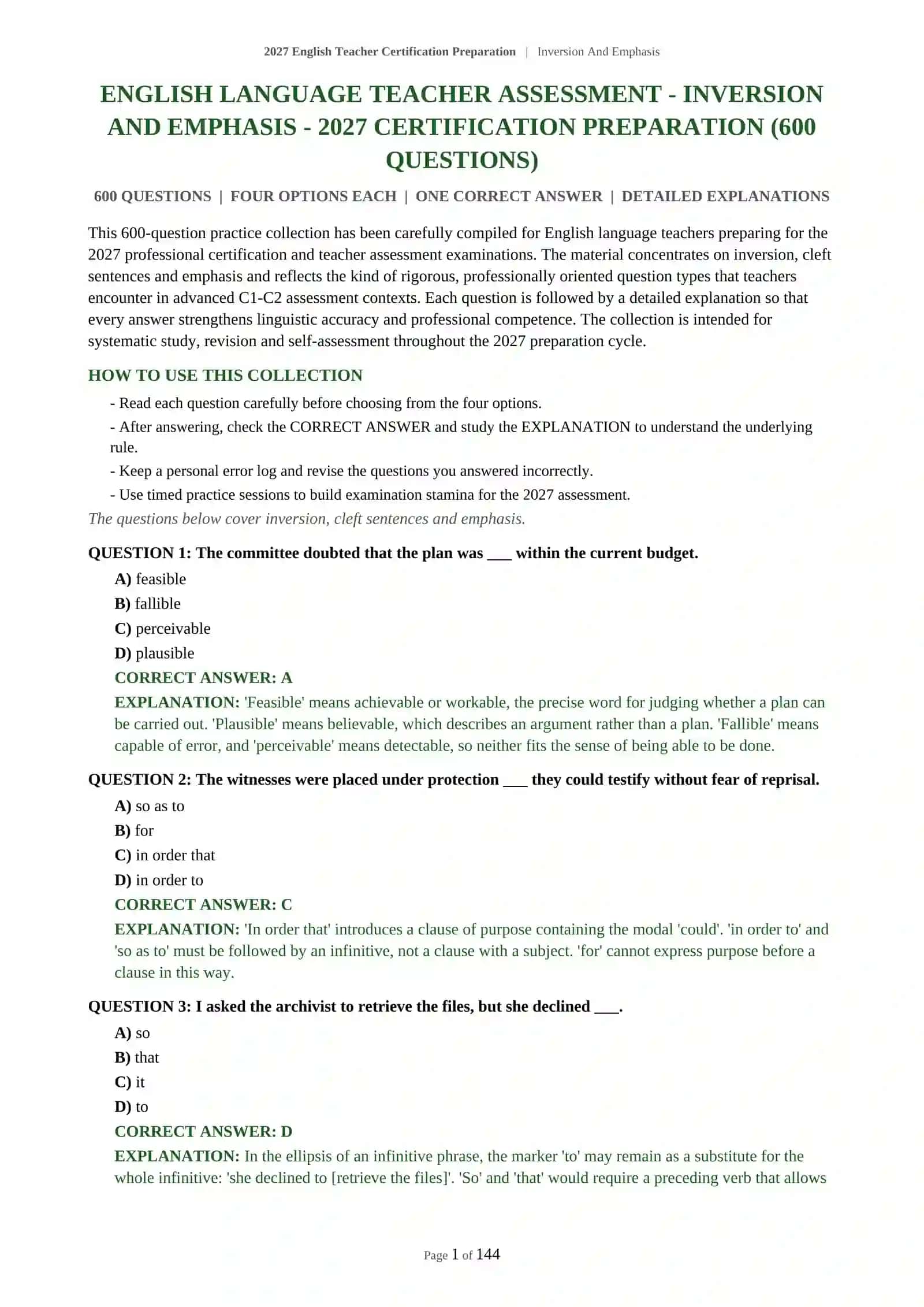 English Teacher Certification Preparation | Inversion And Emphasis 2