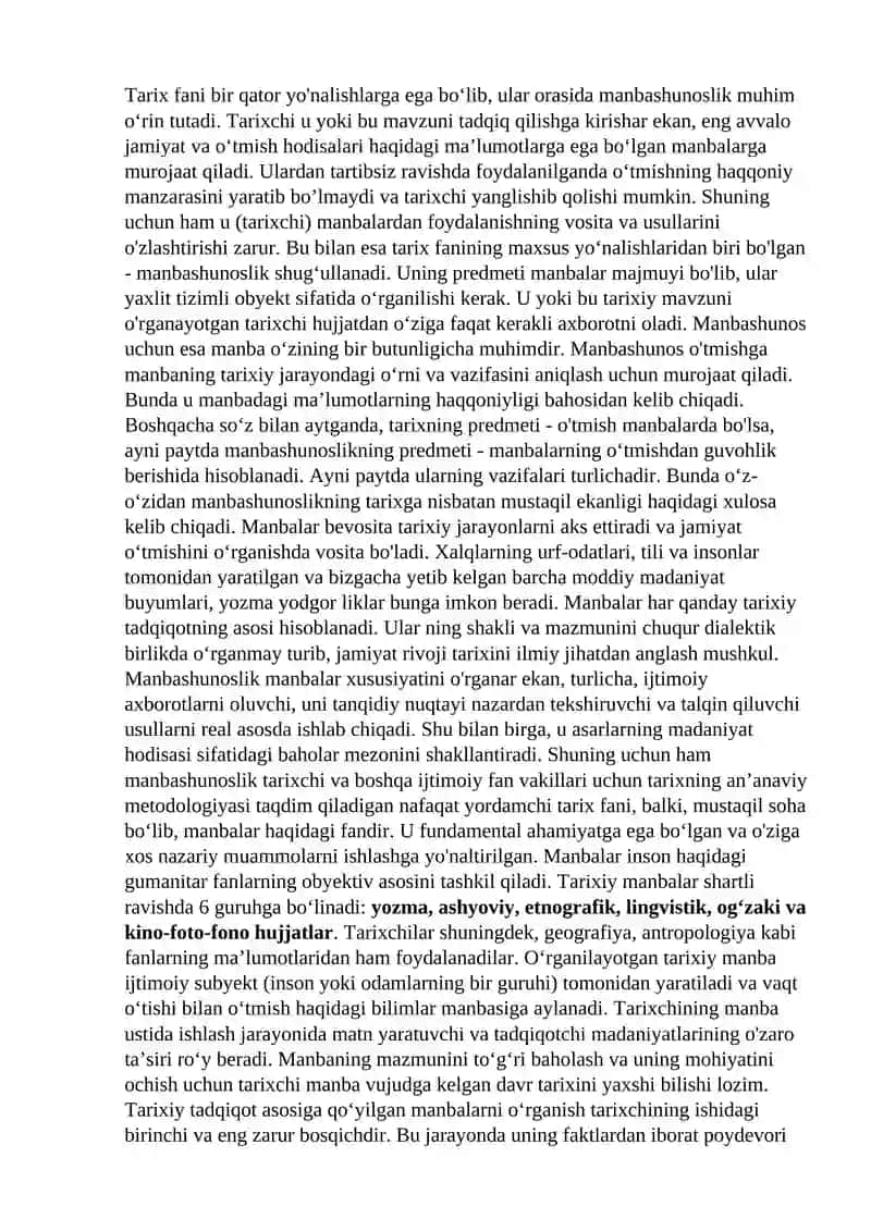 Manbashunoslik faninidan yakuniy imtohon savollariga javoblar 2