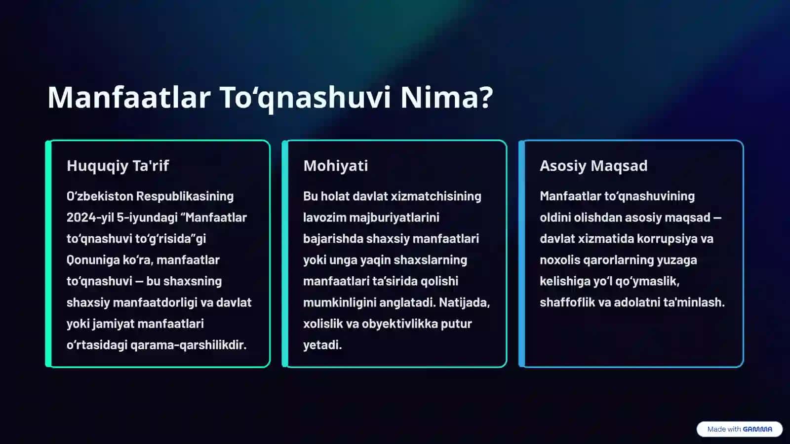 Davlat Xizmatchilari va Manfaatlar To‘qnashuvi: Qonuniy Asoslar va Amaliy Misollar 2
