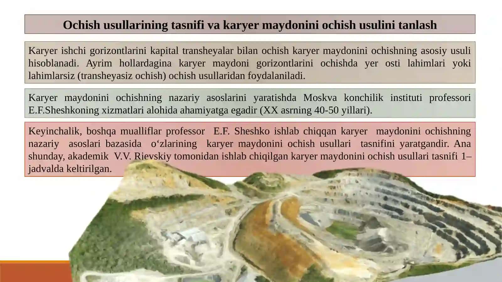 MA’RUZA:KARYER OCHISH USULLARI, SXEMALARI VA TIZIMLARI 2