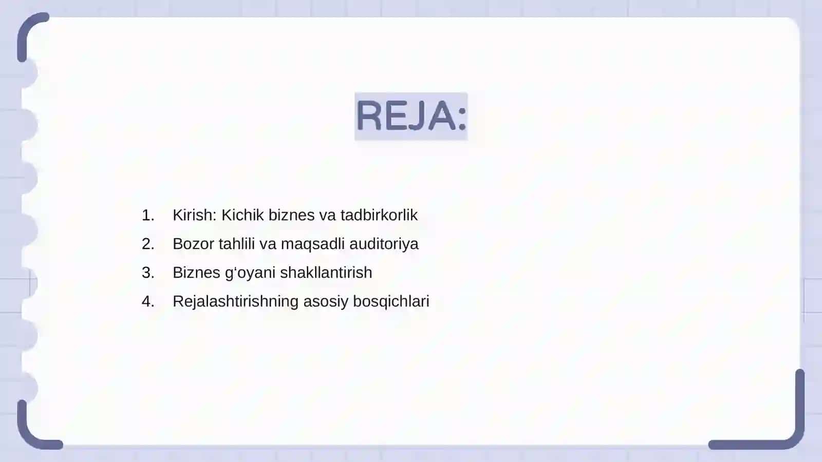 Kichik biznes va tadbirkorlik faoliyatini rejalashtirish 2
