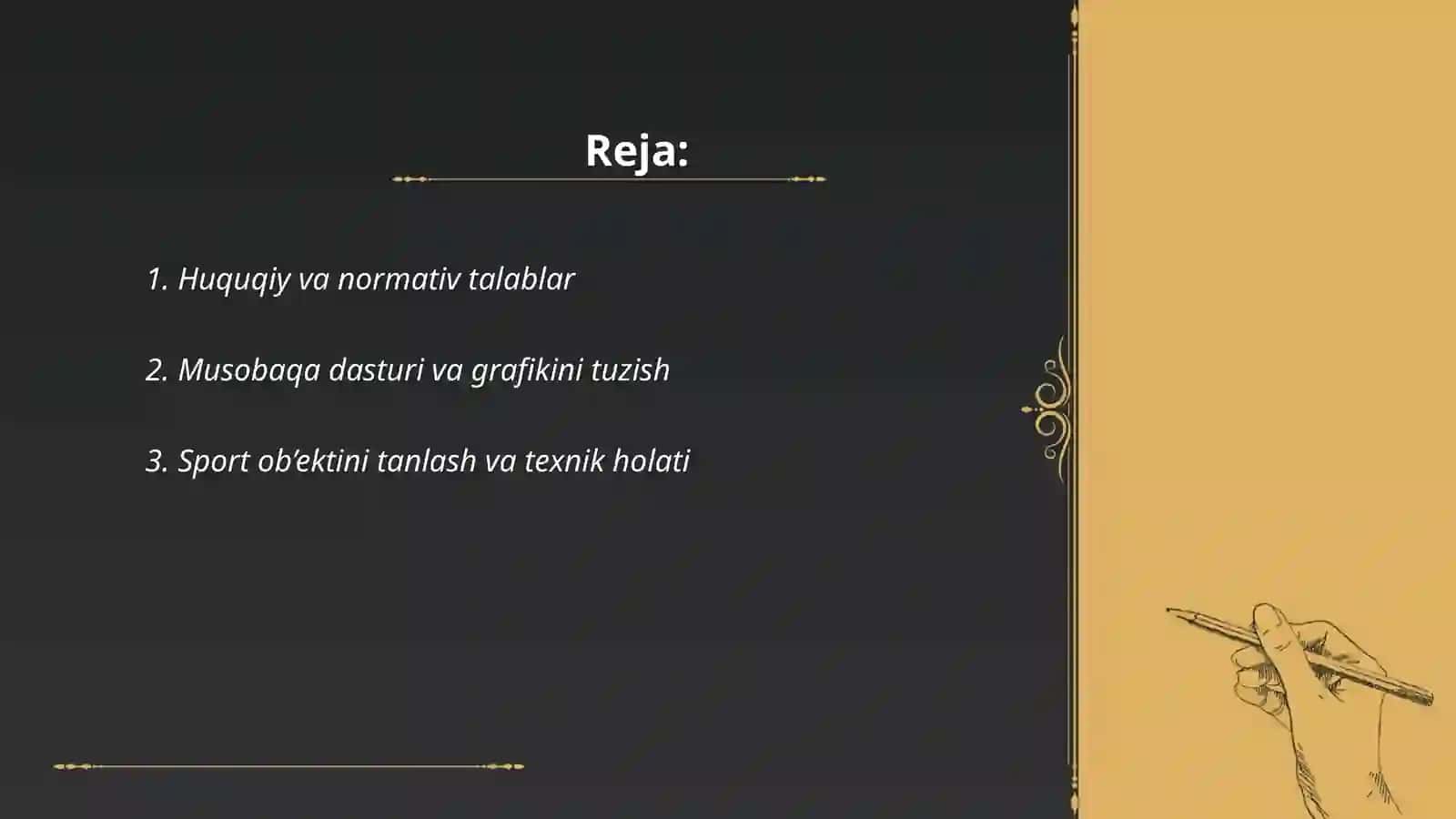 Sport bayramlari va musobaqalarini tashkil etishda qo`yiladigan umumiy va xususiy talablar 2
