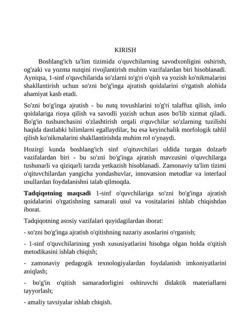 1-sinf o'quvchilariga so'zni bo'g'inga ajratish qoidalari haqida tushuncha berish 2