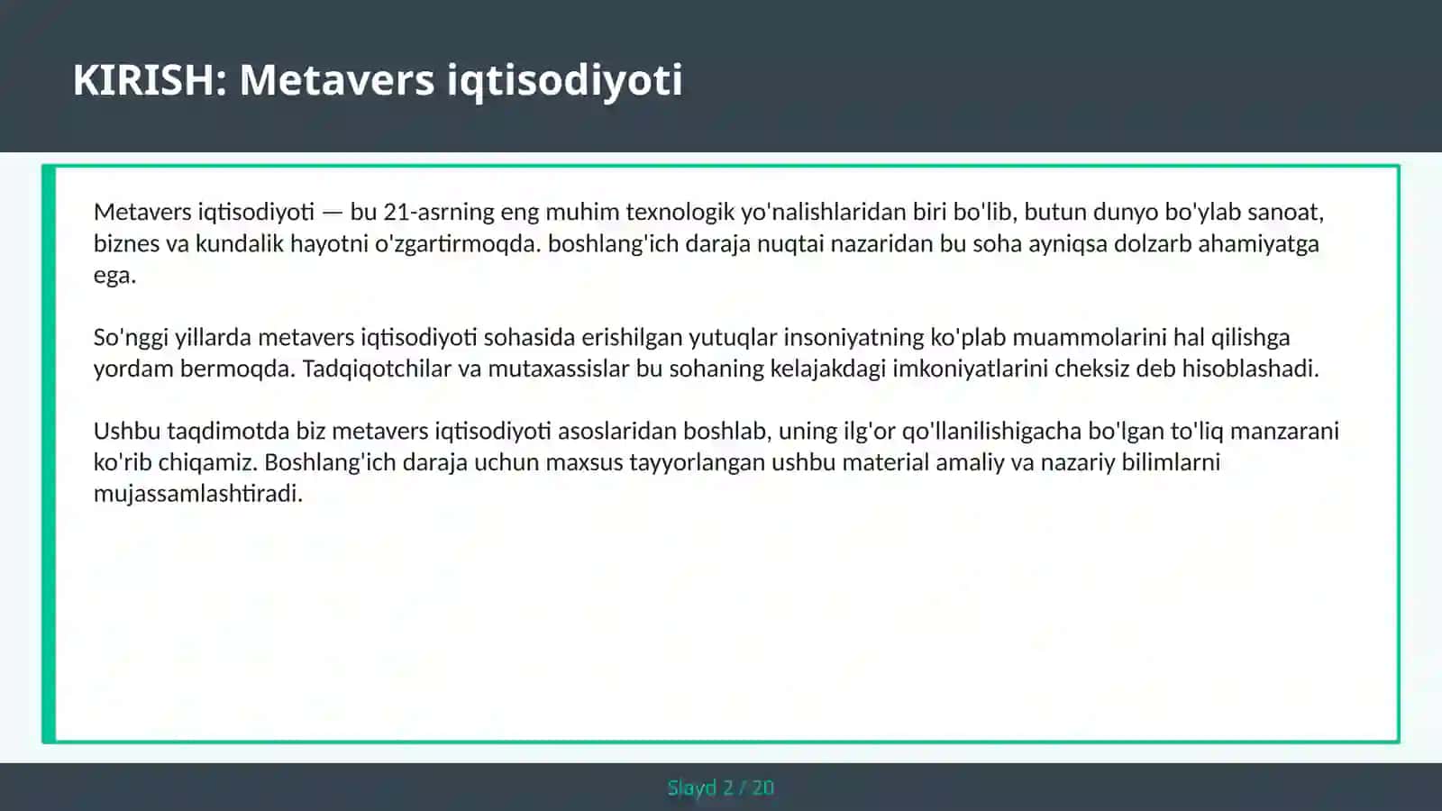 METAVERS IQTISODIYOTI 2