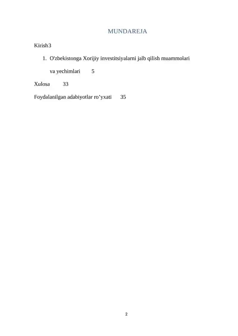 Xorijiy investitsiyalarni boshqarish masalalari 2