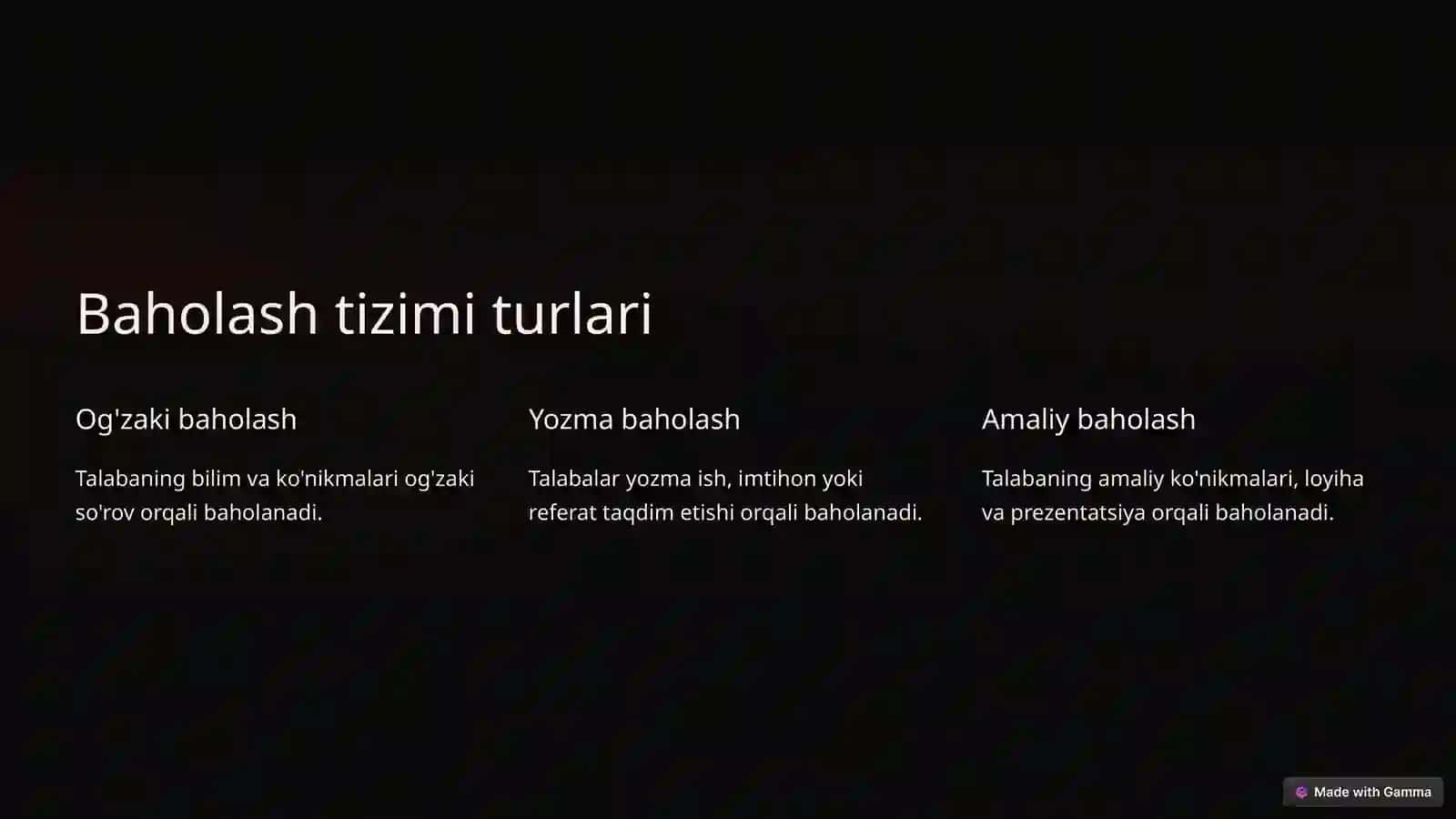 Psixologiya fanidan bilimlarni baholash turlari 2