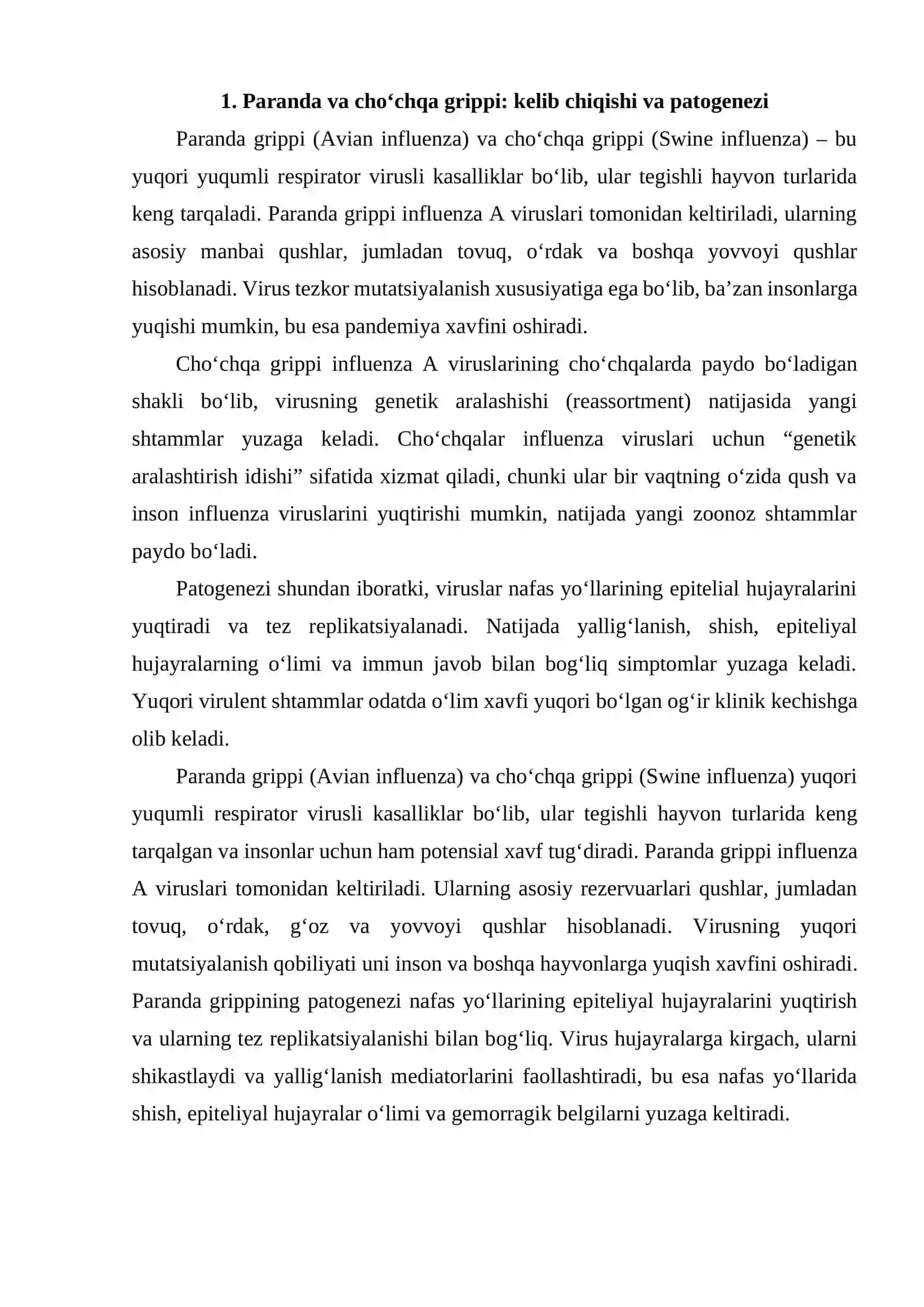 Paranda va cho‘chqa grippi va uning hoziygi kundagi muammolari 2