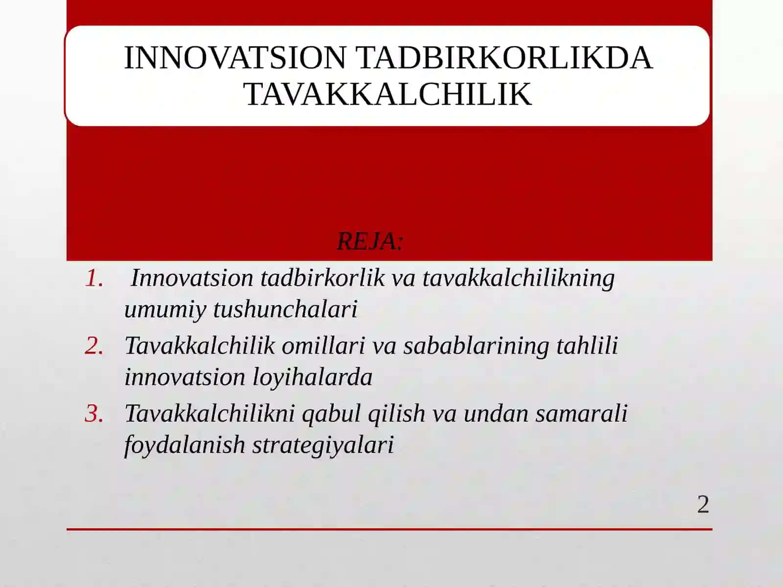 "INNOVATSION TADBIRKORLIKDA TAVAKKALCHILIK" 2