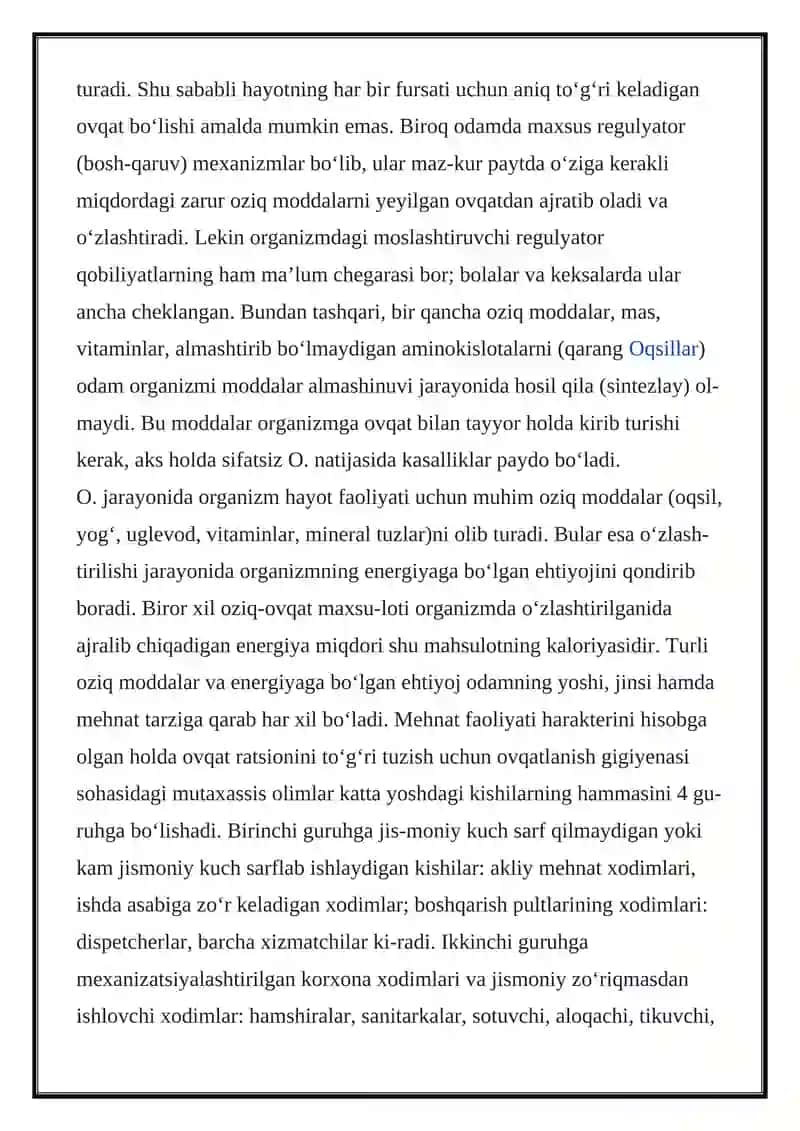 SHAXSIY OVQATLANISH ADEKVATLIGINI O'RGANISH VA BAHOLASH 2