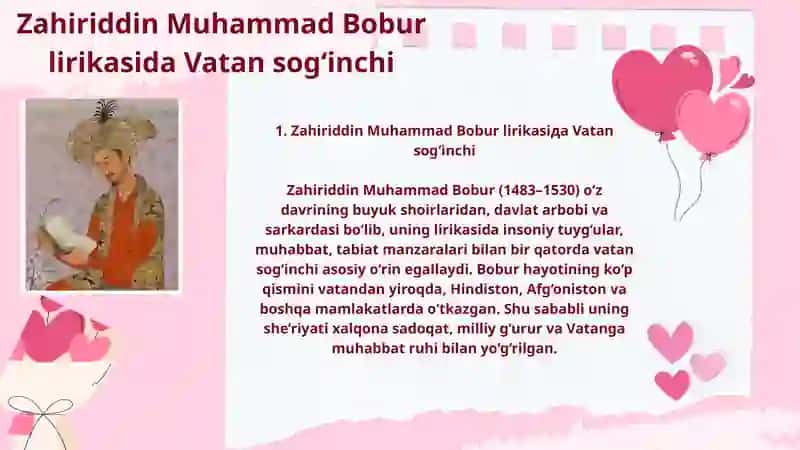 Zahiriddin Muhammad Bobur lirikasidа Vatan sog‘inchi 2