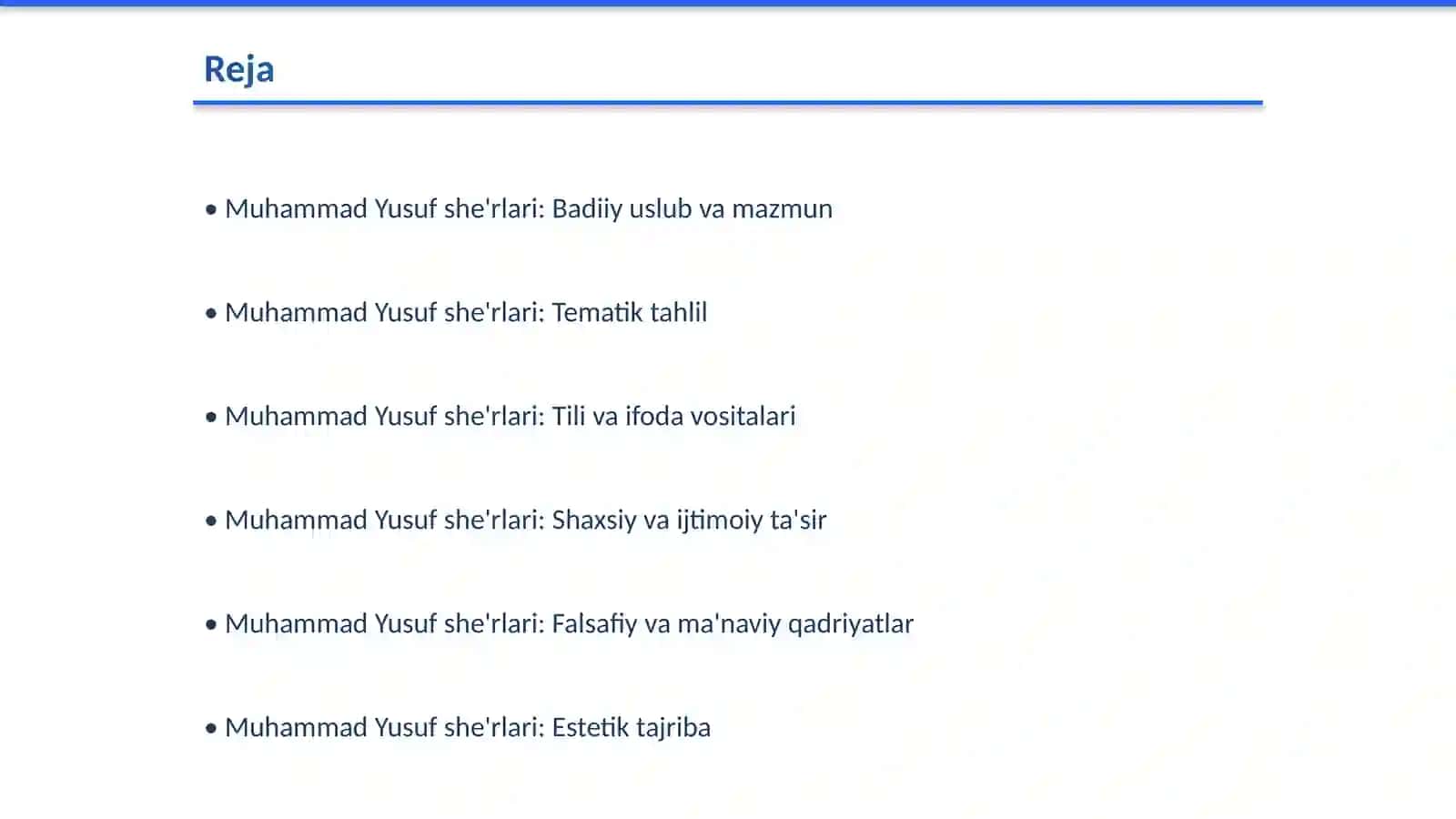 Badiiy matn tahlili namunasi:Muhammad Yusuf she'rlari ta'limoti 2