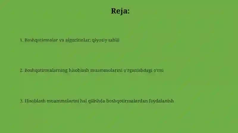 Boshqotirmalar va algoritmlar: qiyosiy tahlil 2
