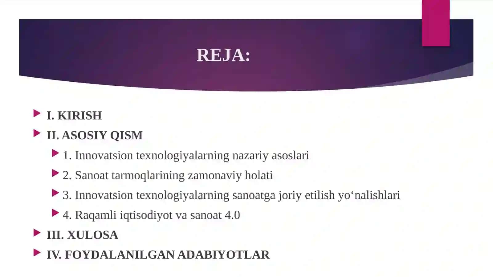 INNOVATSION TEXNALOGIYALARNI SANOAT TARMOQLARIGA JORIY ETISH 2
