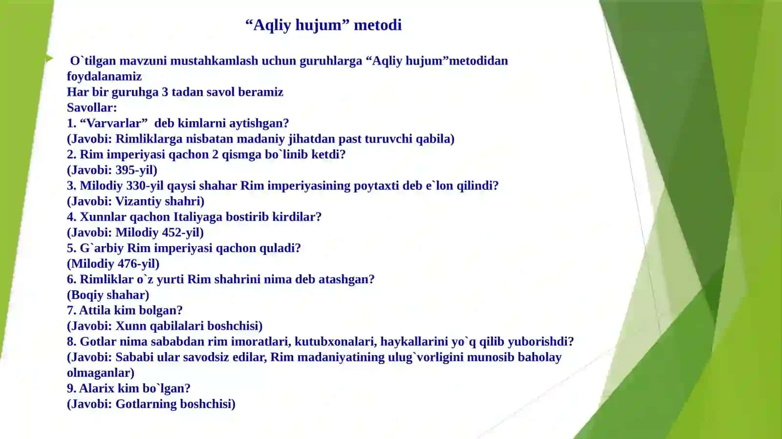 6-SINF TARIX FANIDAN “QADIMGI RIM MADANIYATI” MAVZUSI TAYYORLAGANDARS TAQDIMOTI 2