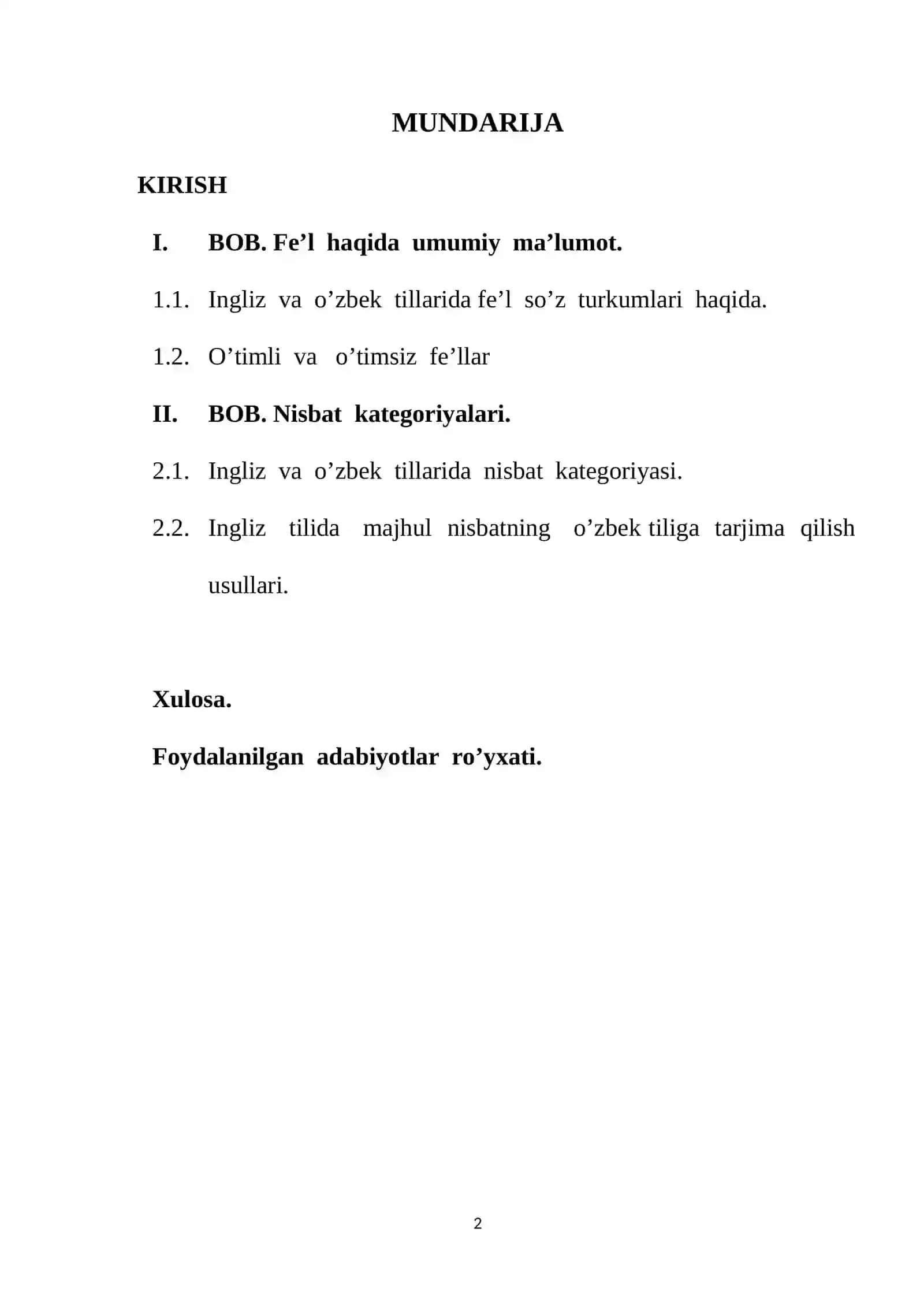 Majhul nisbatning ingliz va o’zbek tillarida ishlatilishi 2
