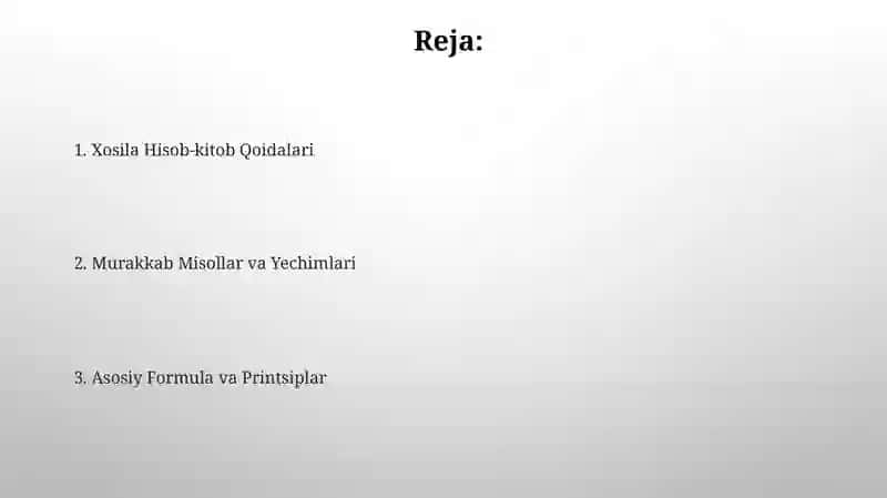 Xosila hisob-kitoblar 2
