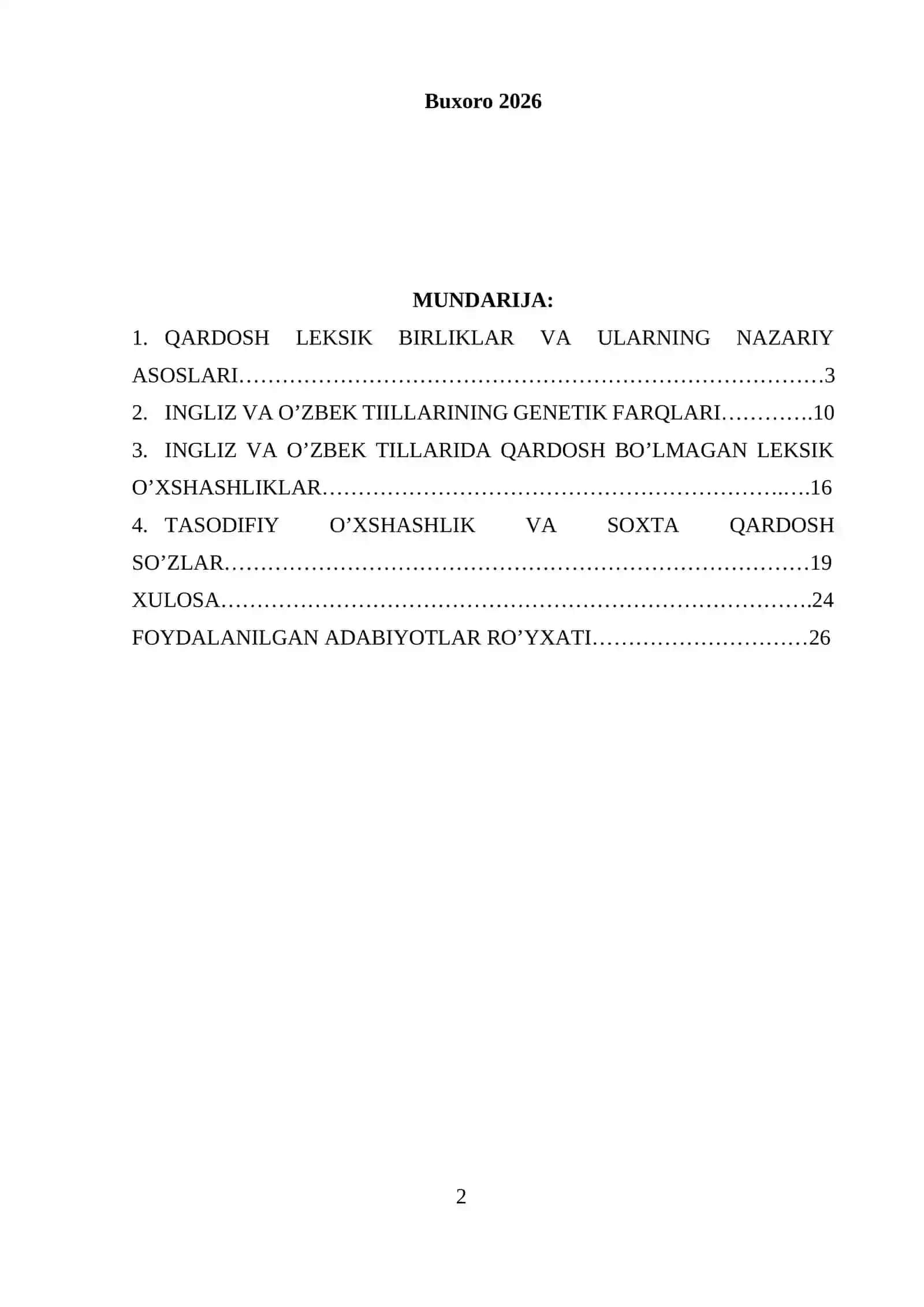 INGLIZ VA O’ZBEK TILLARIDA QARDOSH VA QARDOSH BO’LMAGAN LEKSIK BIRLIKLARNING O'XSHASHLIGI 2